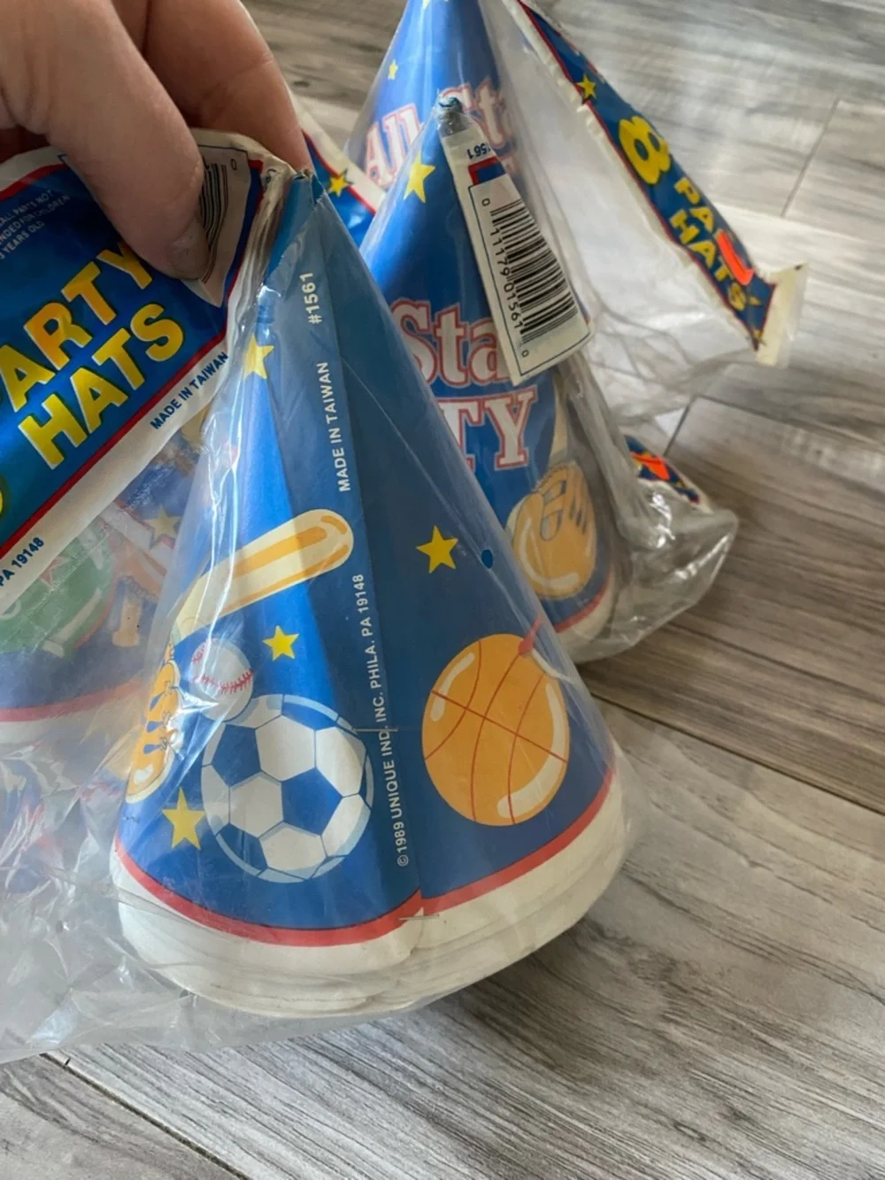 Set Of 7 Unopened Sports Themed Party Hats Total 56 Vintage 1987 90s 80s Retro
